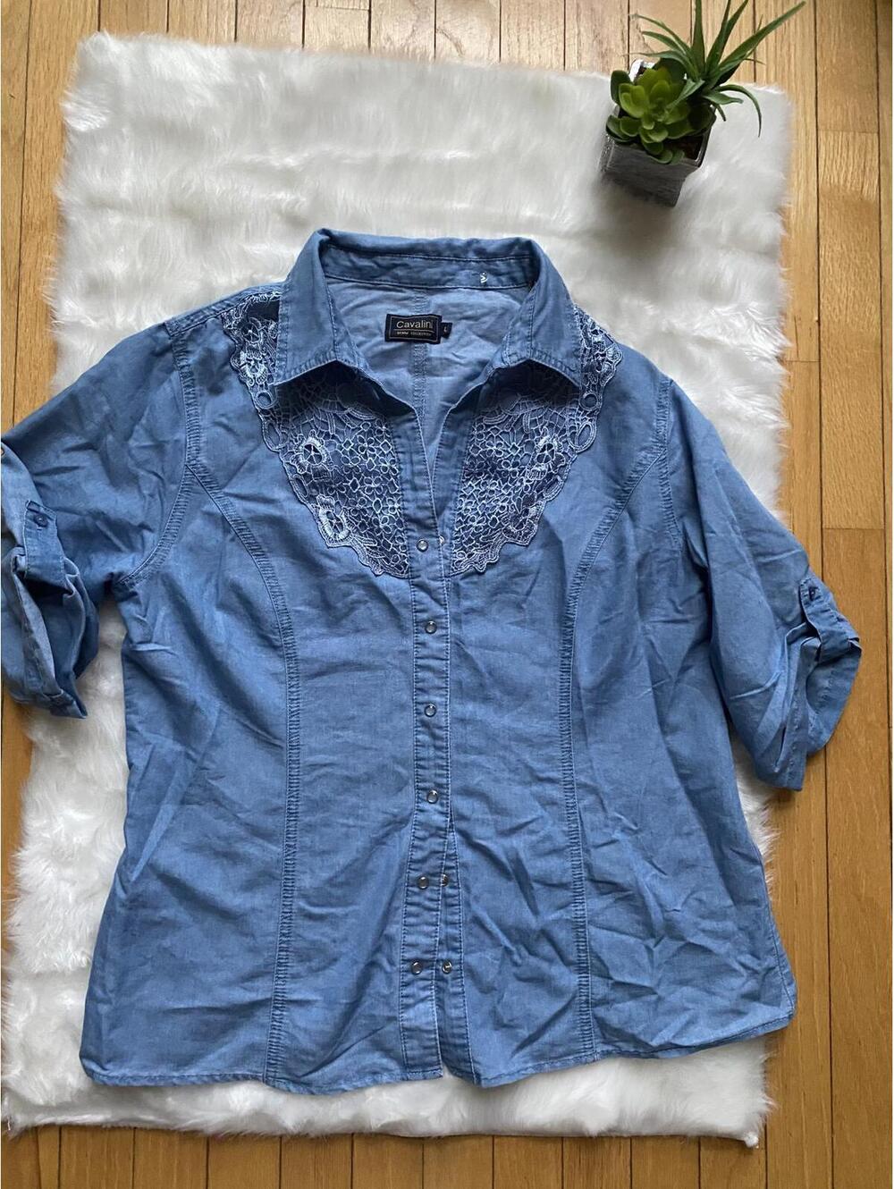 Cavalini Denim Collection Blue Denim Shirt - Size Large